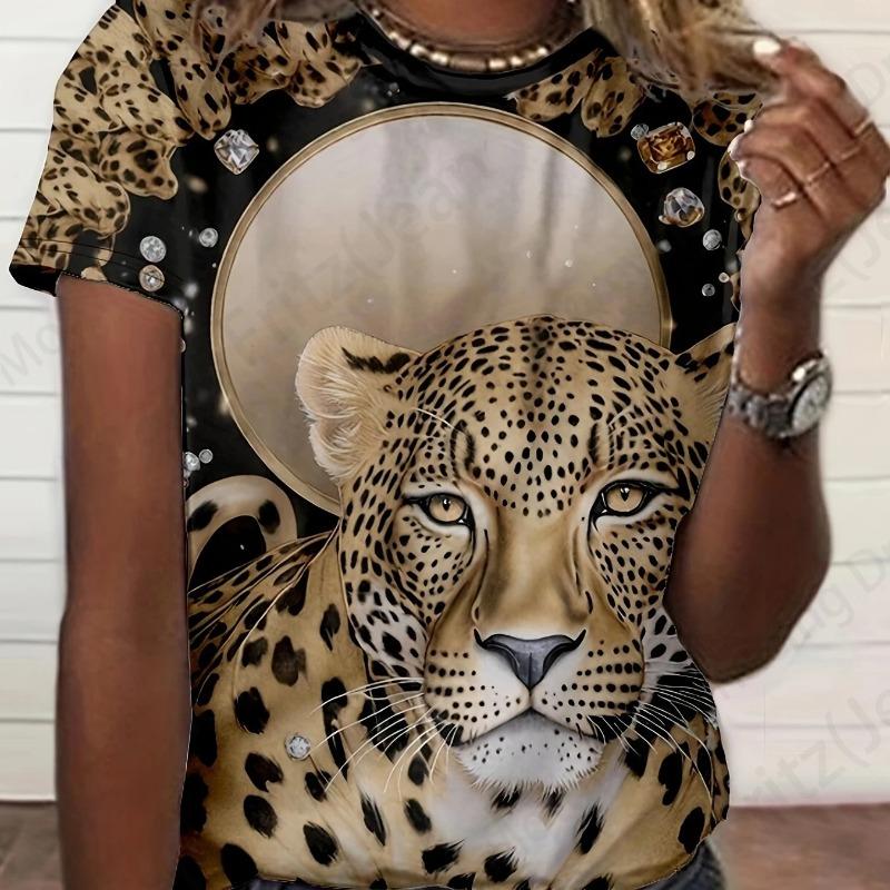 Summer Women T-shirt 3d Tiger Print Tshirt Women Fashion T-shirt Casual Crew Neck Short Sleeve T Shirt Animal Tops Tees Floral