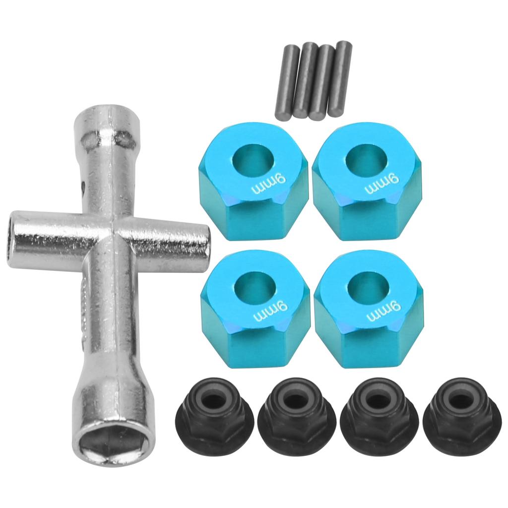 12mm Wheel Hex Hub Adapter 9mm Thick M4 Flange Lock Nuts Cross Wrench Set for 1 10 RC CarBlue
