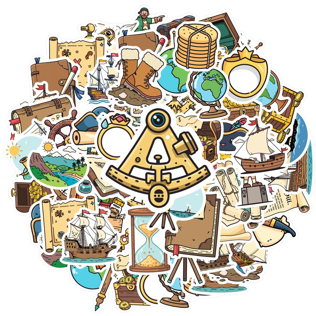 35pcs-100pcs Cartoon Adventure Stickers Vintage Pirate Stickers Compass Stickers For Laptop Luggage Scrapbook