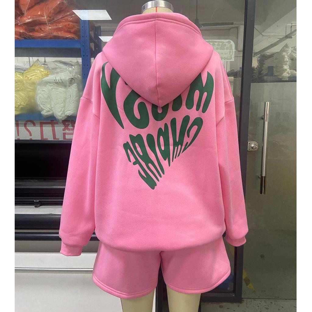 Женский комплект свитшотов, модный спортивный пуловер с длинными рукавами, толстовка с капюшоном, шорты, комплект из двух предметов, весна и осень