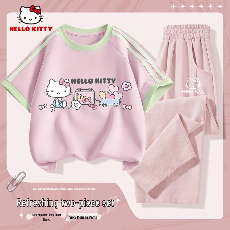 Hello Kitty Летний повседневный комплект для девочек: футболка и брюки