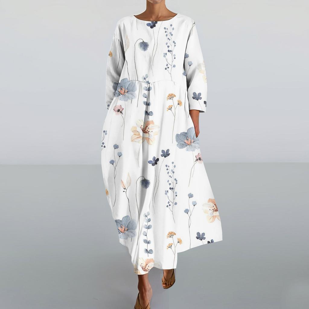 Женское модное свободное платье с карманом и круглым вырезом с рукавами три четверти