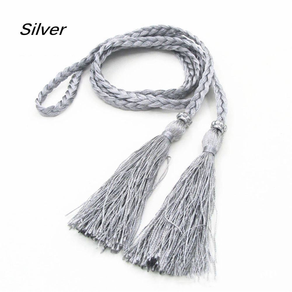 Thin Rope Self-Tie Woven Tassel Belt Bowknot Decorated Waist Women Braided