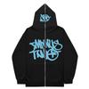 2023 Cross-border New American High Street Hip-Hop National Trend Printed Zipper Sweatshirt Trendy Fashion Versatile Couple Hoodie