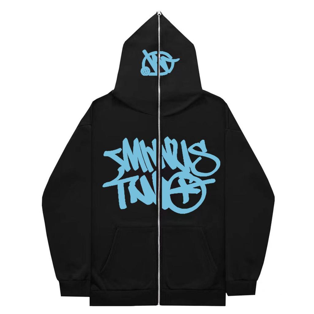 2023 Cross-border New American High Street Hip-Hop National Trend Printed Zipper Sweatshirt Trendy Fashion Versatile Couple Hoodie