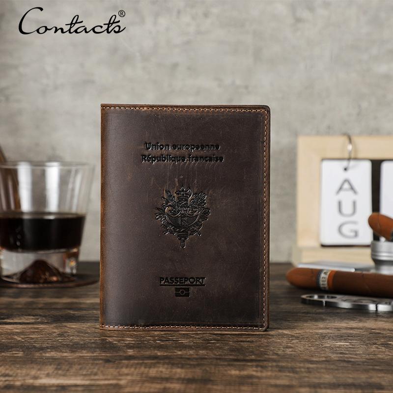 CONTACT'S RFID Passport Wallet Genuine Leather Men Passport Cover Men Women International Travel Accessories Credit Card Holder