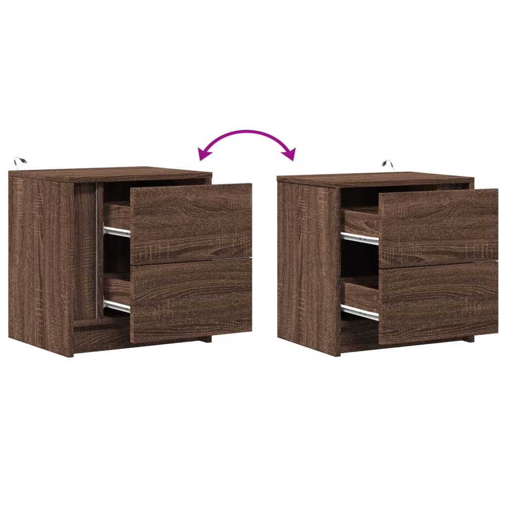 Nightstands with LED Lights 2 pcs Brown Oak Wood Material