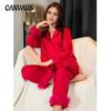 Women's Modal Cotton New Ice Silk Pajamas Loose Leopard Jacquard Long-sleeved Homewear with Feathers Simulation Silk Pajamas Set
