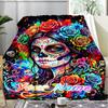 1PC Custom Name Colorful Sugar Skull Art flannel blanket versatile,all-season throw suitable for the living room,bedroom,camping,travel,and gift