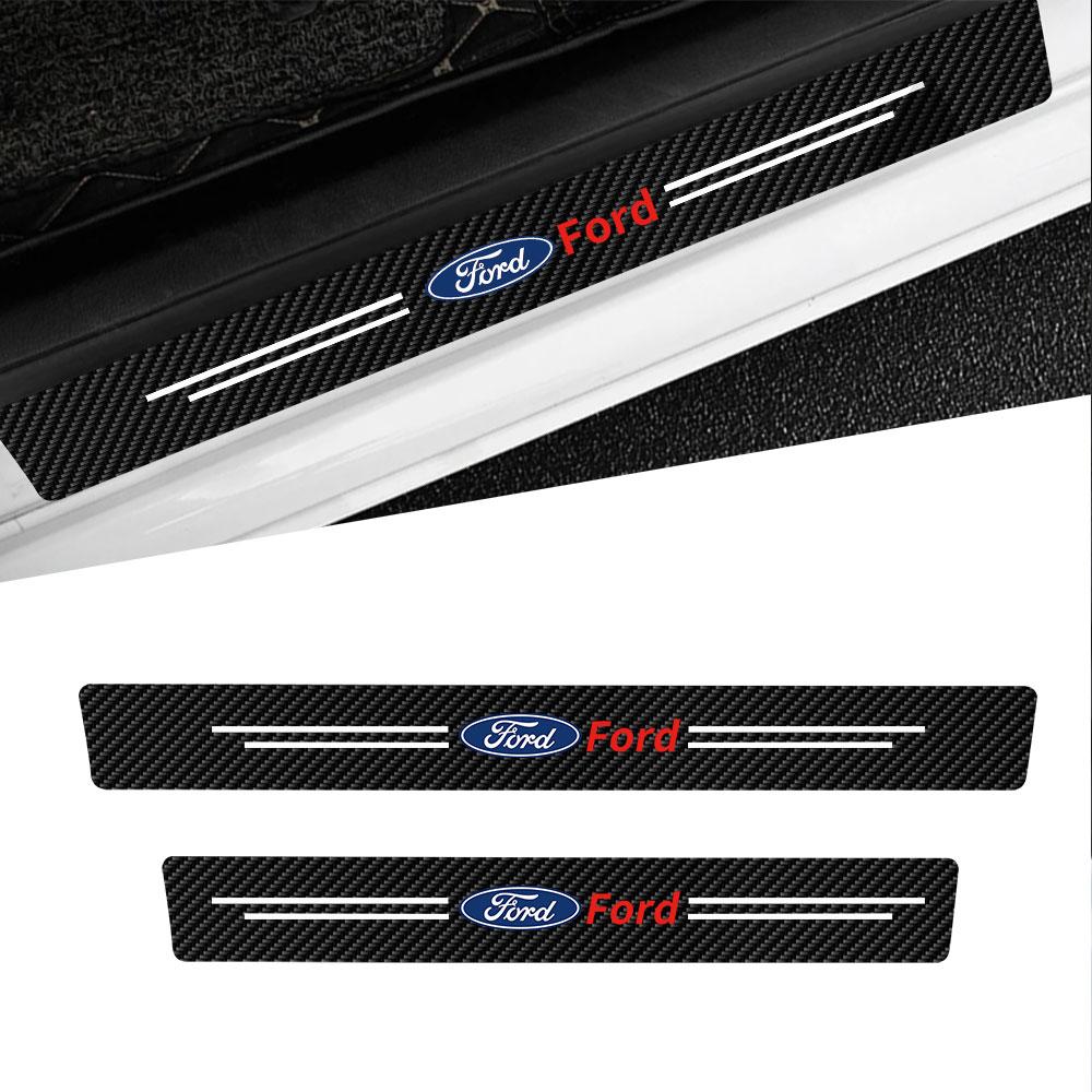 4PCS Leather Car Styling Door Sill Protector Sticker Accessories For Ford Fiesta Mondeo Fusion Explorer Escape Shelby Edge Kuga FE7