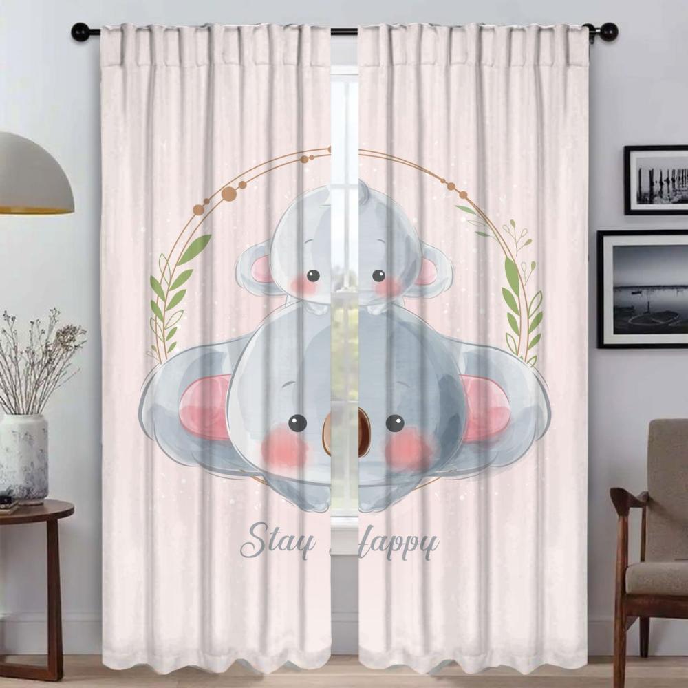Cute Animals Home Interior Curtains 2 Pieces Window Curtain for Room 2 Panel Tulle for Bedroom Shades Partition Living Kitchen