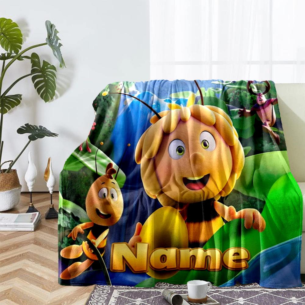 Custom Name Maya the Bee Theme Printed Blanket - Perfect for Couch, Bed, Travel & Outdoor Use | Machine Washable, Cozy & Durable.