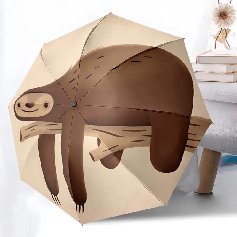1pc Sloth Branch Adventure Auto Open/close, 8-Rib Iron Frame, Compact Folding Cute Umbrella All-Season Portable Umbrella for Travel 020