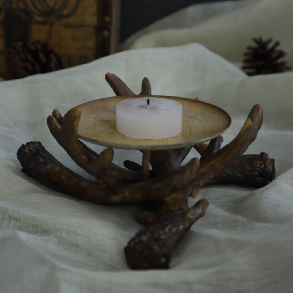 Handicraft Antler Candle Holder Vintage Tealight Holder Rustic Style Desktop Ornament Office