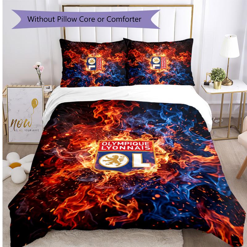 Lyon FC Printed 3PCS Bedding Set Breathable Duvet Cover with Pillowcases Decorative Bed Linen for Bedroom Home