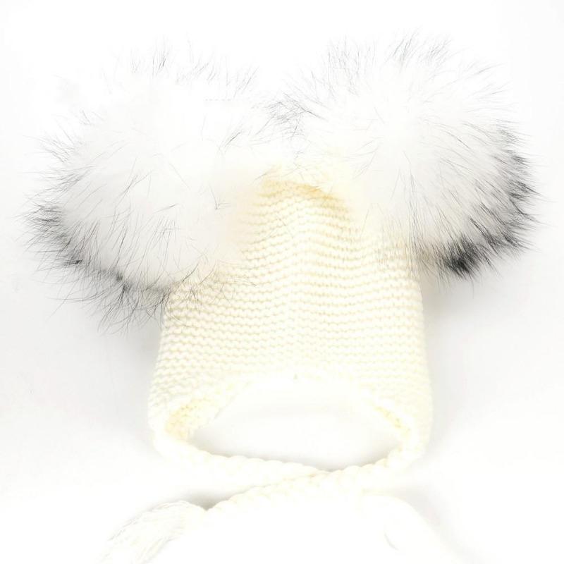 New Autumn Winter Baby Beanie 22 CM Real Fur Pompoms Warm Sleep Wool Cap Kids Clothing Accessories H