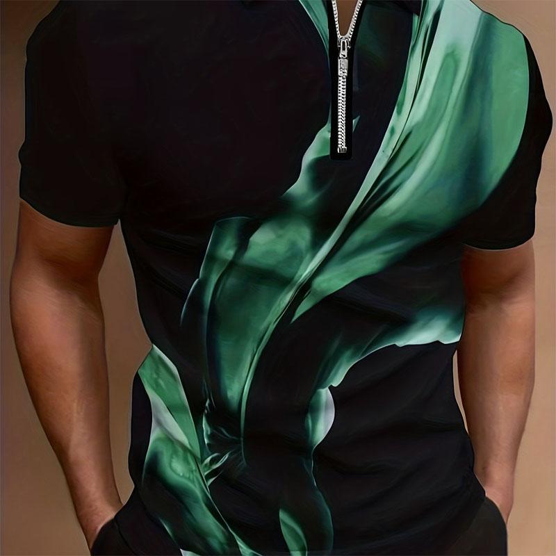 Летняя уличная удобная повседневная мужская 3D цифровая печатная рубашка поло с короткими рукавами и застежкой-молнией