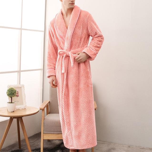Коралловый флисовый халат с длинным рукавом Домашняя одежда Плотный фланелевый парный халат Пижамы Серый Осень Зима Wam Свободная одежда для отдыха