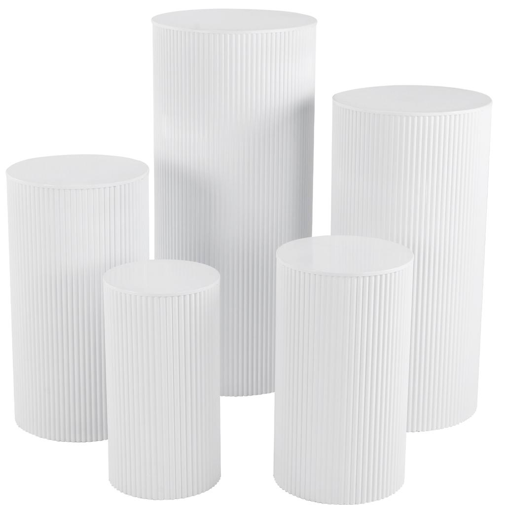 5 Pcs Metal Pleated Cylinder Pedestal Stands Heavy Duty Cake Display Pedestal Stand for Wedding Banquet Vendor Events Decorative