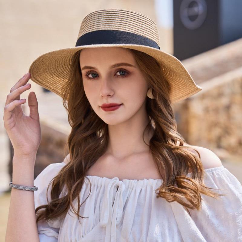 Летняя соломенная шляпа женская отпускная повседневная солнцезащитная шляпа-козырек ретро элегантная большой окружности головы с широкими полями соломенная шляпа от солнца