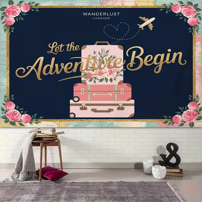 2D Wanderlust Luggage Backdrop, Adventure Themed Birthday & Live Stream Decoration
