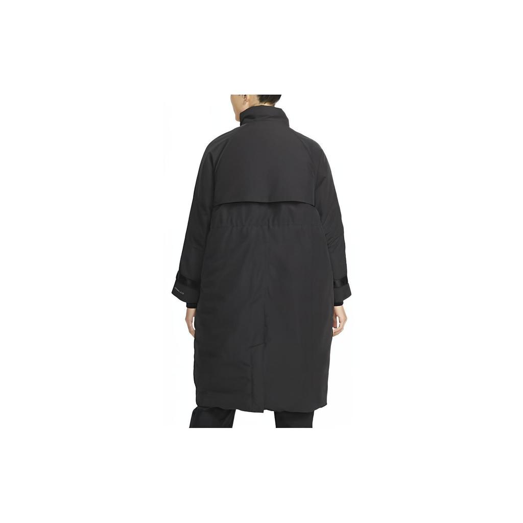 Nike Solid Color Logo Print Zipper Pocket Mid-Length Cotton Coat Women Coats Black DD4651-010