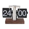 Flip Desk Clock Auto Mechanical Flip 24H Wood Base Stainless Steel Vintage Retro Digital Table
