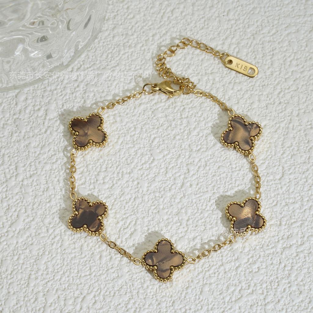 Браслет женский из 18-каратного золота «Четырехлистный клевер» Модный и трендовый браслет «Счастливый четырехлистный клевер»
