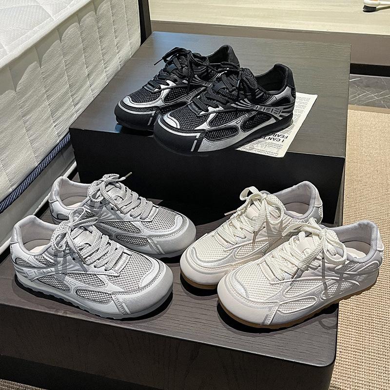 Кроссовки на толстой подошве сетка Forrest Gump женские 2025 осень новые серебристые немецкие тренировочные туфли круглый носок универсальные повседневные дышащие спортивные туфли