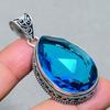 Indicolite Tourmaline Vintage Pendant 2.2" Silver Tone Pear Cut Gemstone Jewelry
