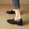 Women's Spring and Autumn  Retro Pointed Toe Pedal Soft Leather Loafers All-match Thick-heeled Mid-heel Fashion Single Shoes