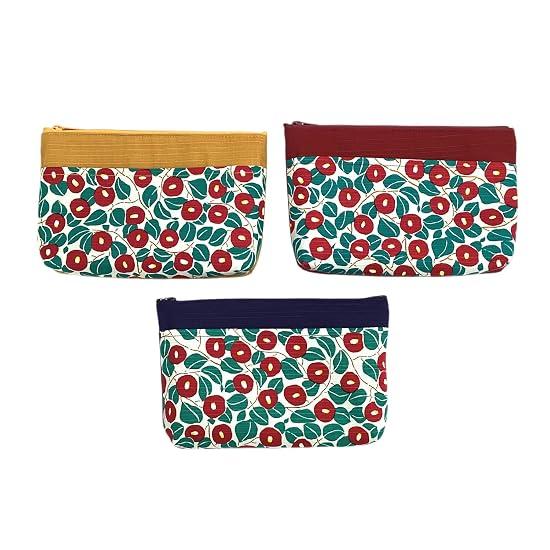 Kyoyu Made in Japan 100% Cotton Pouch with Pocket, Cosmetic/Accessory Case, Approx. 13.5×18cm, Women