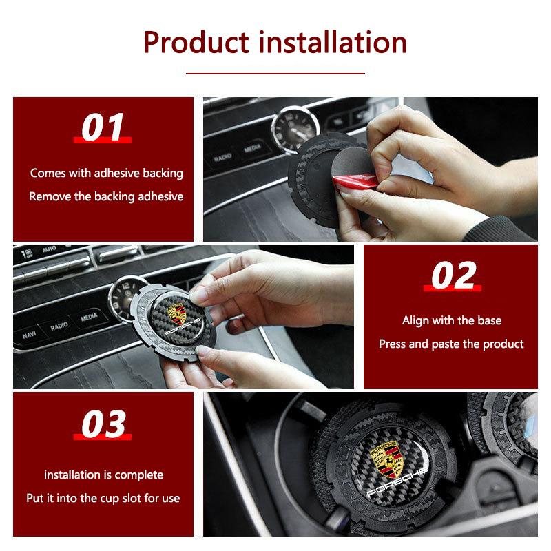 2Pcs Car Carbon fiber Non-slip Water Coaster Leather Interior Pad Holder For Porsche Cayenne Panamera Macan 911 718 Cayman 918YC3