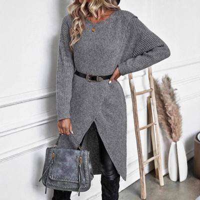 Женская мода повседневная осень-зима однотонный принт длинный рукав O-образный вырез свитера