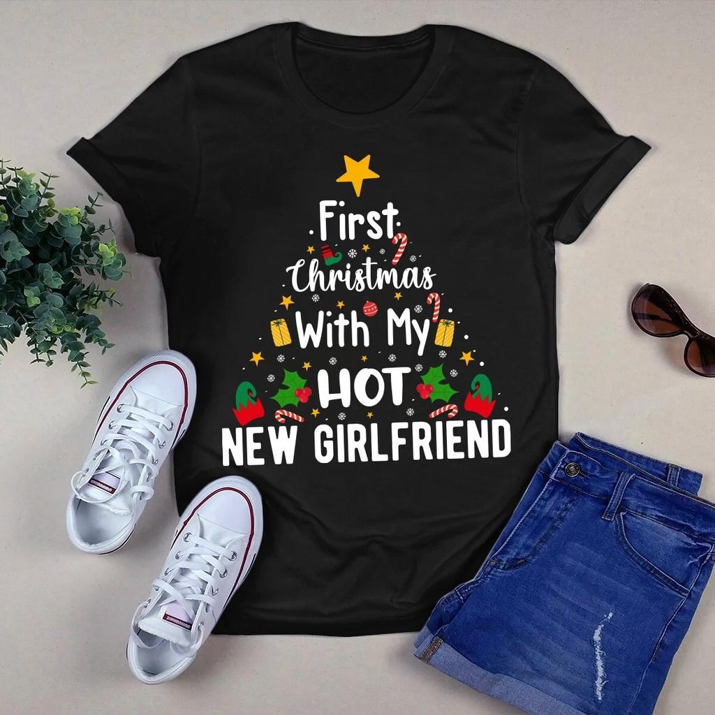 Men's and Women's T-shirts First Christmas With My Hot Girlfriend Christmas Xmas Gift