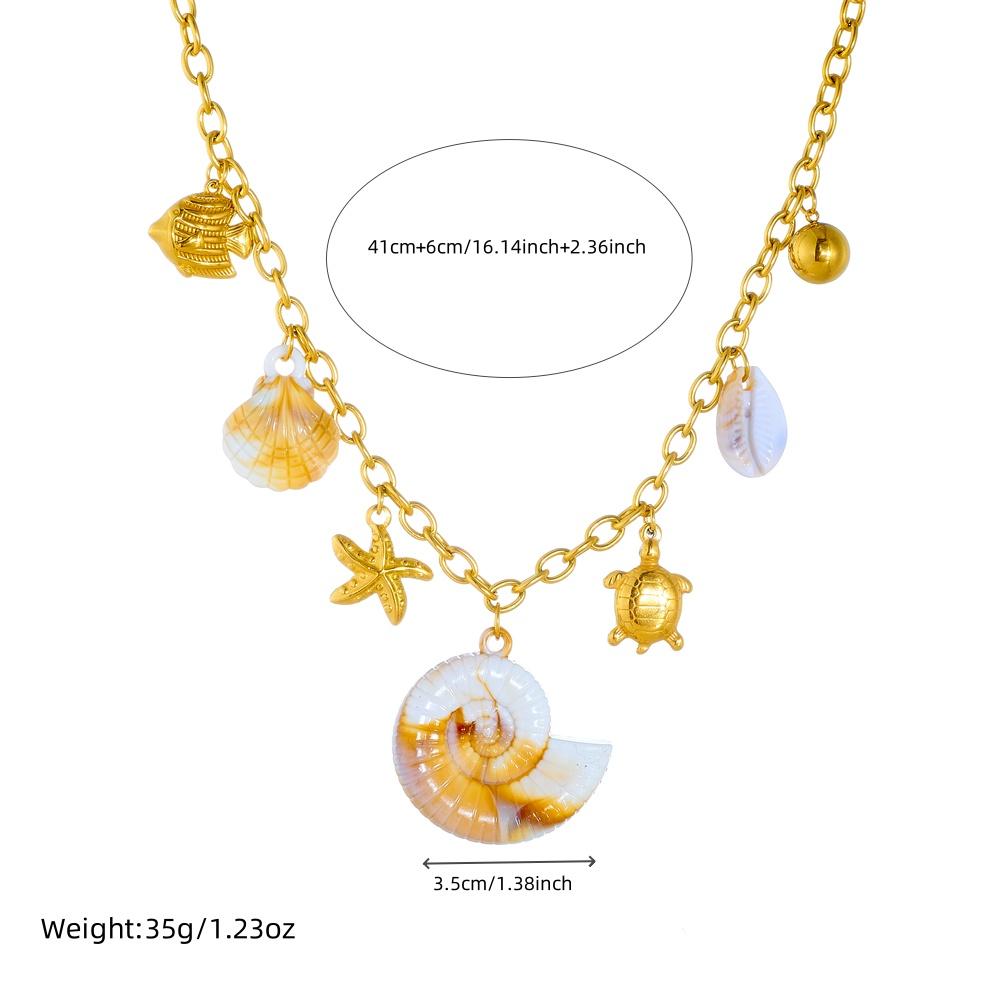 DIEYURO 316L Stainless Steell Personality Shell Starfish Turtle Pendant Necklace For Women Lady Waterproof Neck Chain Party Gift