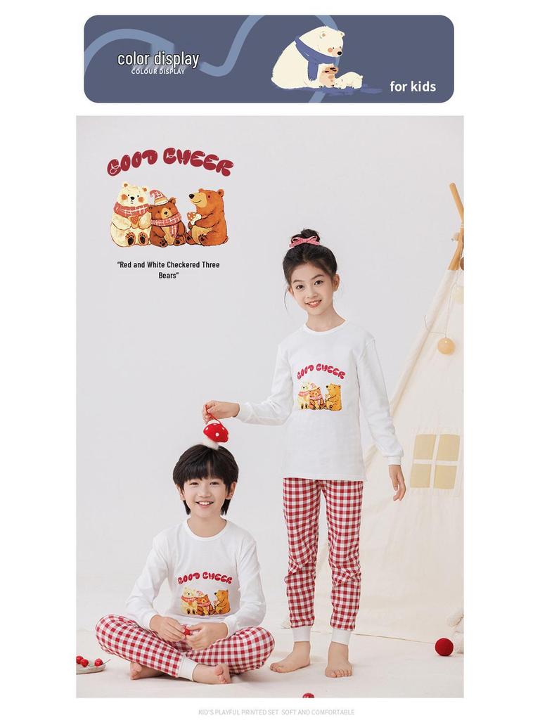 2025 Kids' Autumn Warm Cotton Pajama Set - Boys' & Girls' Long Johns & Raglan Homewear