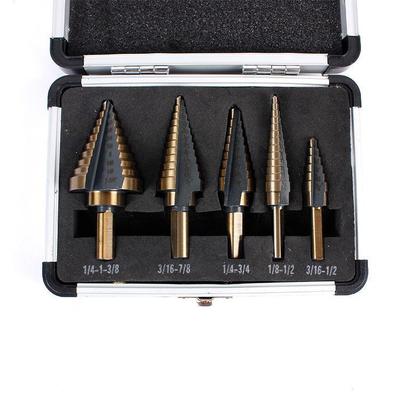 Набор британских ступенчатых сверл из 5 предметов с треугольной рукояткой, быстрорежущая сталь, желтое покрытие.