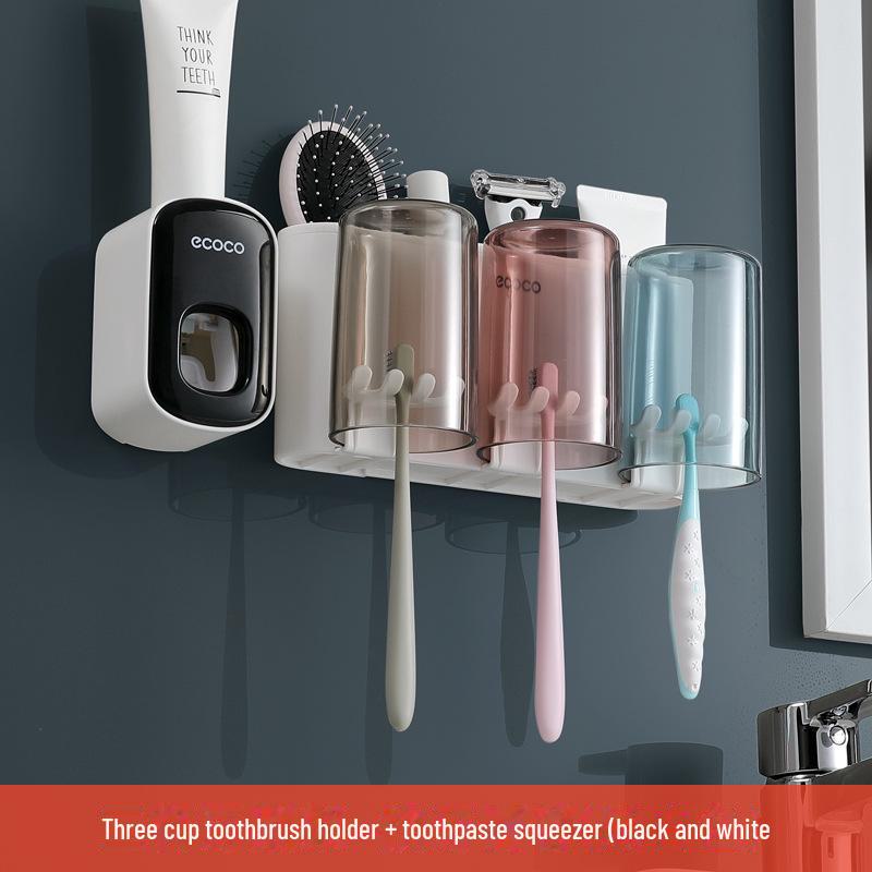 Набор из держателя зубных щеток и стаканчиков, настенная полка для ополаскивателя для полости рта, без проколов, модное решение для хранения в ванной комнате.