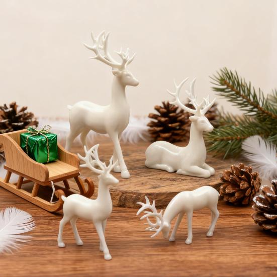 2/4Pcs Christmas Reindeer Statue Standing Sitting Elk Silhouette Figurine Deer Sculpture Home Office Desktop