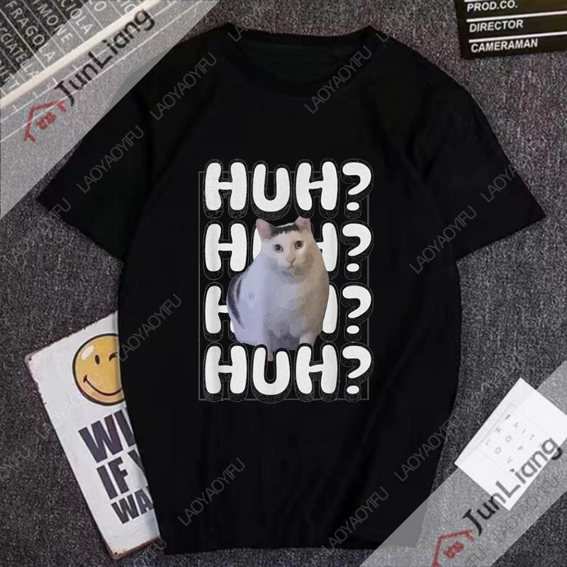 Huh Cat Meme Unisex's T-shirts Hip Hop Streetwear Cute Cats Humor Y2k Unisexga Unisex's T-shirt Short Sleeve Tee Funny Gifts Clothing