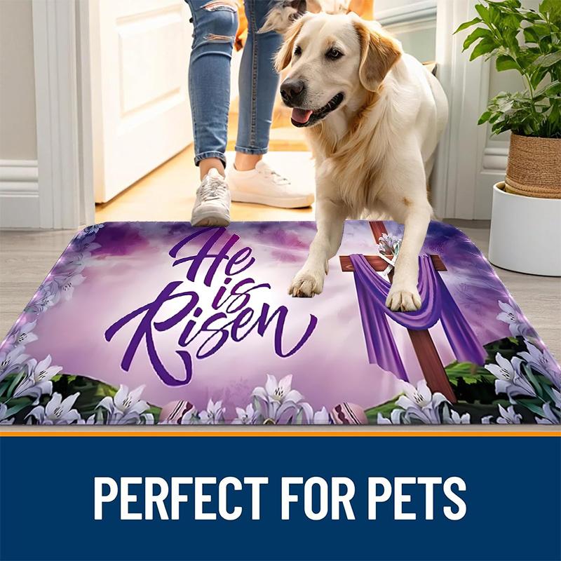 He Has Risen Easter Doormat - Religious Non-Slip Flannel Floor Mat for Entryway - Washable Holiday Decoration Welcome Carpet