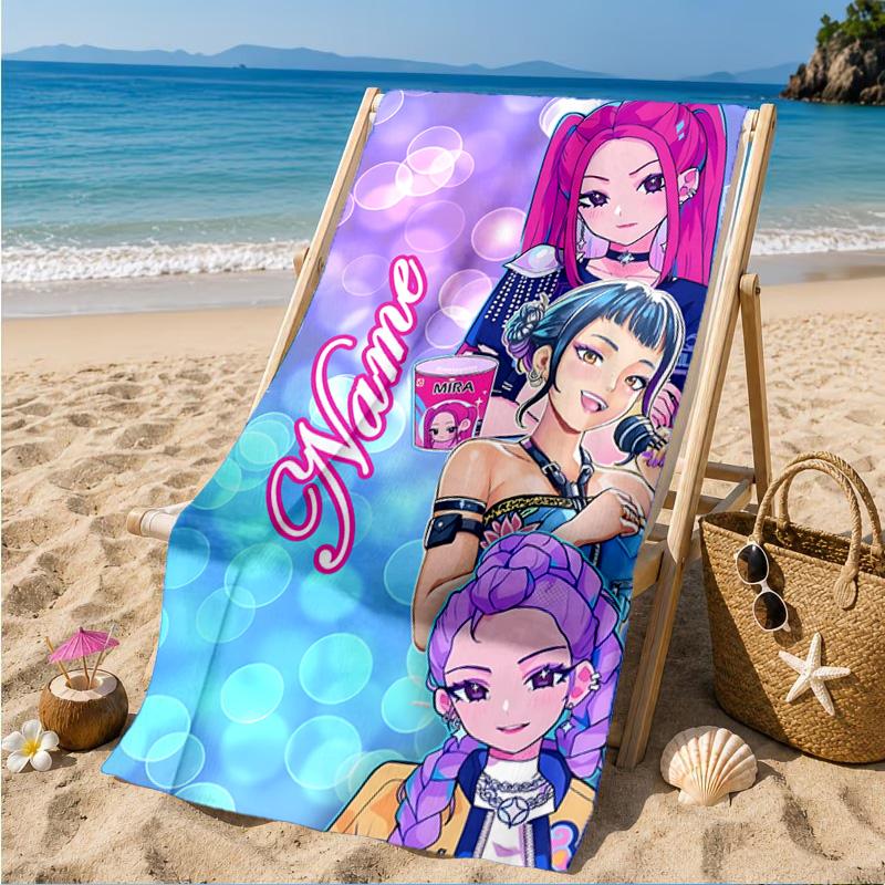 Custom Name KPop Demon Beach Towel Microfiber Beach Towel, Lightweight and Quick-Dry, for Summer Travel, Swimming Pool Gift