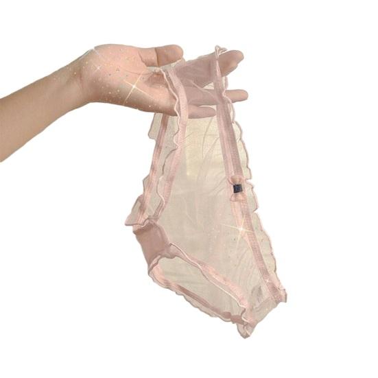 Женские трусики из сетки с оборками и вырезами, сексуальное прозрачное нижнее белье с низкой посадкой и бантиком, ультратонкие мягкие трусики