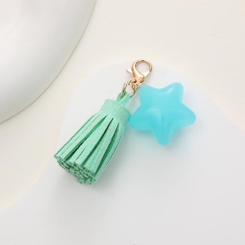 New Fashion Candy Color Five-pointed Star Keychain Pendant Korean Velvet Tassel Mobile Phone Case Pendant Pendant Small Gift