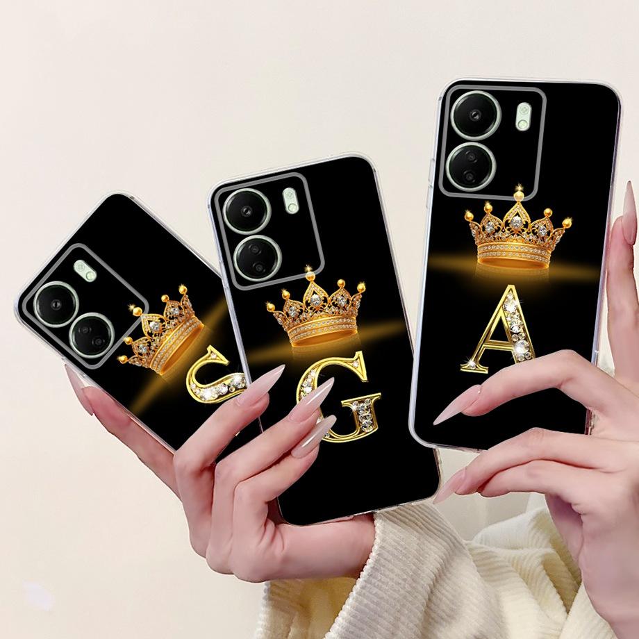 For Xiaomi Redmi 13 13C 4G 5G Soft Silicone Phone Case Crown Letters Initials Cover For Redmi13c 13 C Realme13 Clear Back Cover