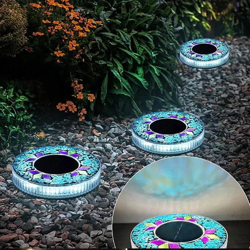 4/2/1PCS Solar Disk Light Waterproof Outdoor Glass Garden Stake Lighting Colorful Decorative Pathway LED Lights Dusk to Dawn