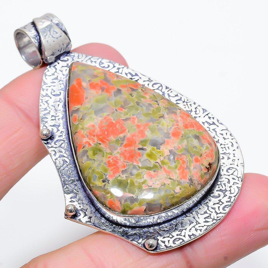 Ювелирная подвеска из серебра 925 пробы с драгоценным камнем унакит 2,64 дюйма i1M49