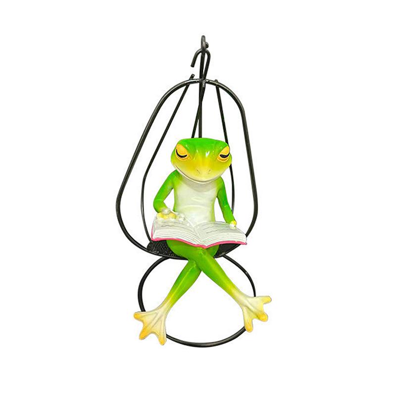 Лягушка на качелях - Декор, Фигурка животного из смолы, Милый настольный орнамент для дома, офиса и декора растений
