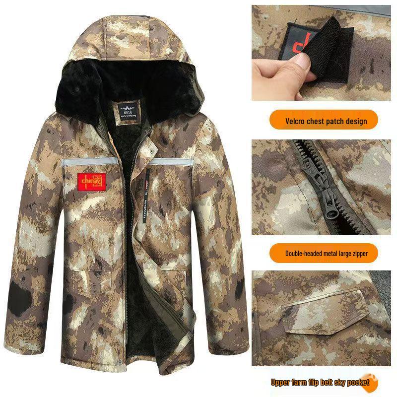 Мужская зимняя камуфляжная водонепроницаемая хлопковая рабочая куртка на флисовой подкладке